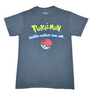 Pokemon Tshirt Mens‎ Sz S Gray Pokeball Retro Graphic Tee Geekcore Crew Neck